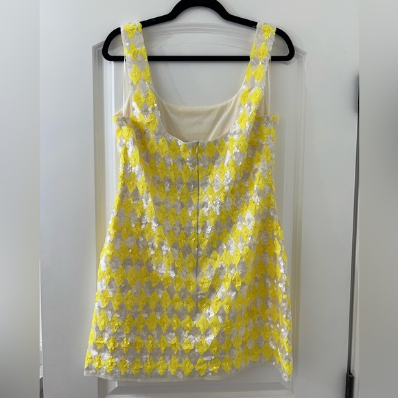 River Island Yellow checkered sequin mini dress- size UK14 (US10) - Picture 3 of 5
